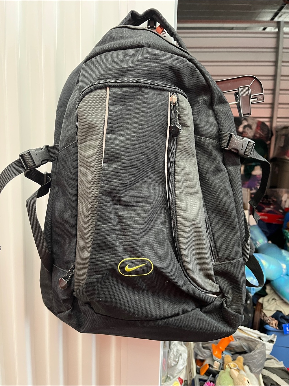Nike Black and Gray Backpack with Yellow Swoosh